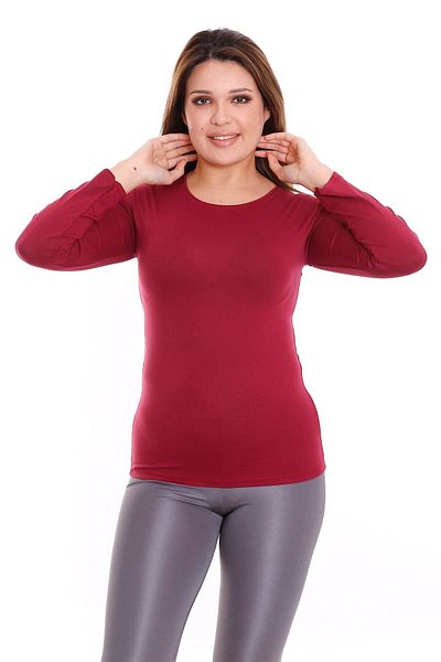 DISENTIS MODEST Claret Red Viscose Body - Long Sleeve, Round Neck, Plus Size