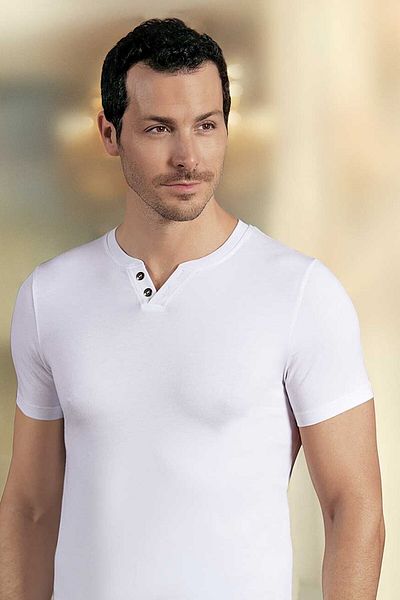 Şahinler Men's White V-Neck Undershirt ME100-BY