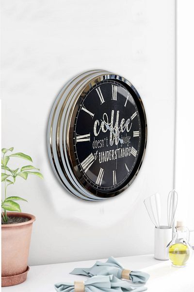 Kasva Concept Gift 40 Cm Chrome Metal Cafe Wall Clock
