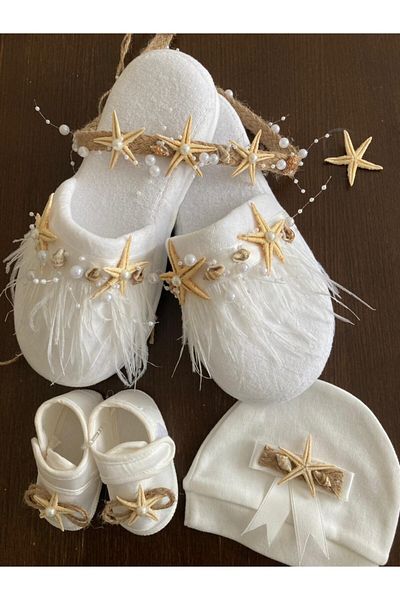 Hüner aksesuar Starfish Maternity Crown Slippers Hat Set
