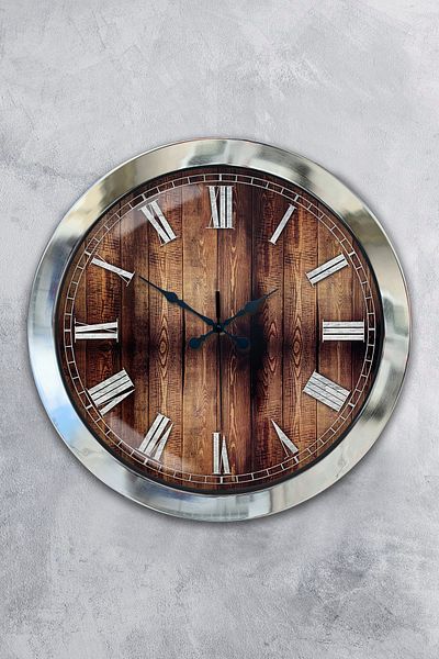 Kasva Concept Gift 36 cm Chrome Metal Wood Wall Clock