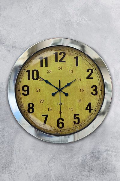 Kasva Concept Gift 36 cm Chrome Metal Yellow Wall Clock