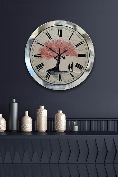 Kasva Concept 36 cm Chrome Metal Pink Tree Wall Clock