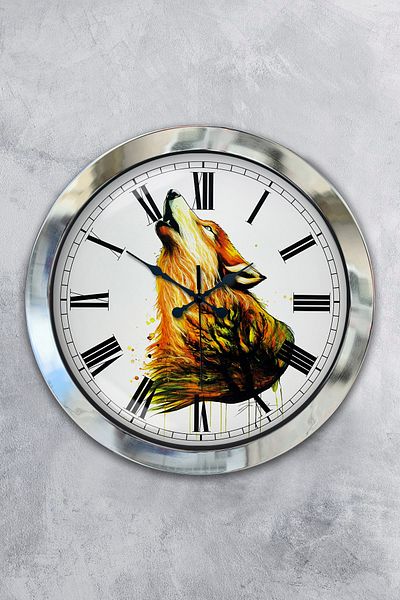 Kasva Concept Gift 36 cm Chrome Metal Wolf Wall Clock