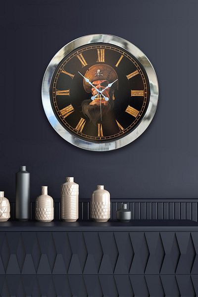 Kasva Concept Gift 36 cm Chrome Metal Pirate Wall Clock