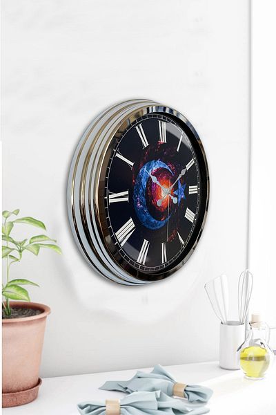 Kasva Concept Ceas de perete cu steag turcesc din metal cromat de 40 cm