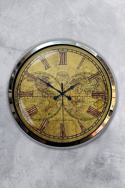 Kasva Concept Gift 40 cm Chrome Metal Maps Wall Clock