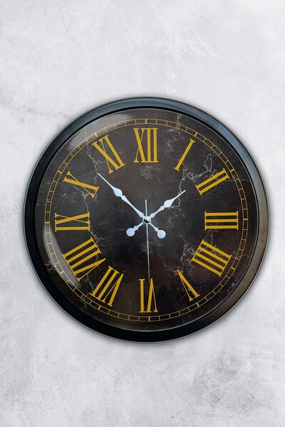 AİB STORE ساعة حائط بأرقام رومانية من الرخام المعدني باللون الأسود مقاس 40 سم