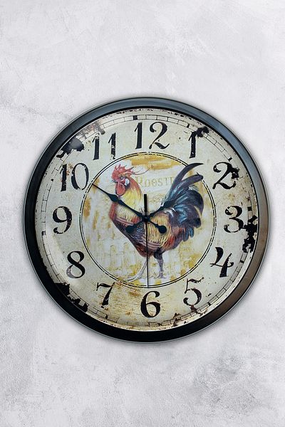 Kasva Concept Gift 40 cm Black Metal Rooster Wall Clock