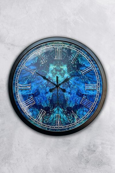 Platin Saat هدية ساعة حائط معدنية باللون الأسود مقاس 40 سم باللون الأزرق