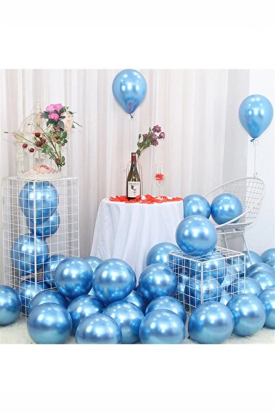 BİDOLUMUTLULUK Blue Chrome Balloon 10 Pieces