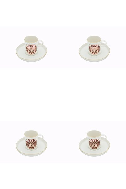 Porland طقم فناجين قهوة بنمط أرابيسك مع صحن سعة 80 سم مكعب مكون من 4 قطع