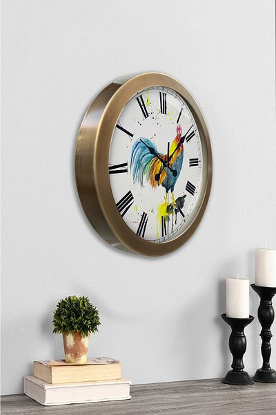 Kasva Concept Gift 36 cm Antique Metal Rooster Wall Clock