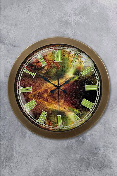 Kasva Concept Gift 36 cm Antique Metal Landscape Wall Clock