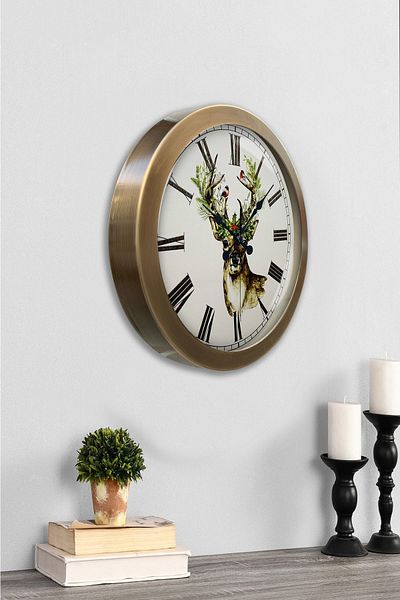 Kasva Concept Gift 36 cm Antique Metal Deer Wall Clock