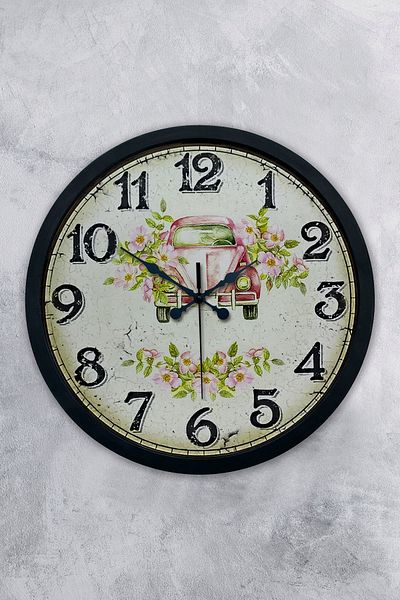 Kasva Concept Gift 36 Cm Black Metal Pink Turtle Wall Clock