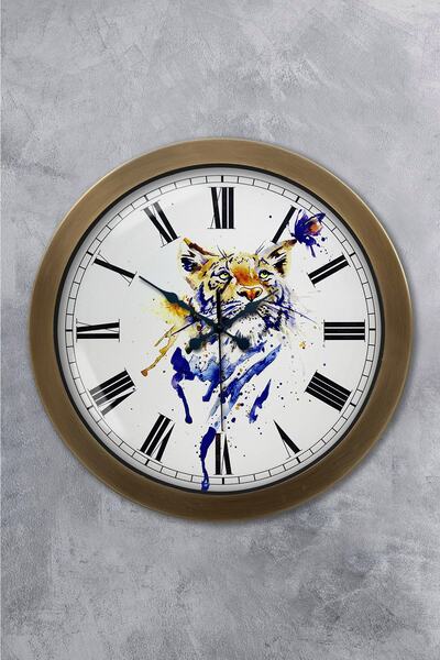 Platin Saat ساعة حائط بتصميم الوشق المعدني العتيق 36 سم