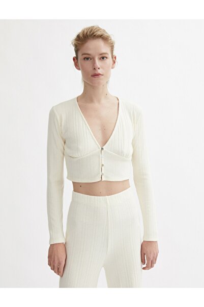 Koton Women's Crop Cardigan Buttoned Long Sleeve