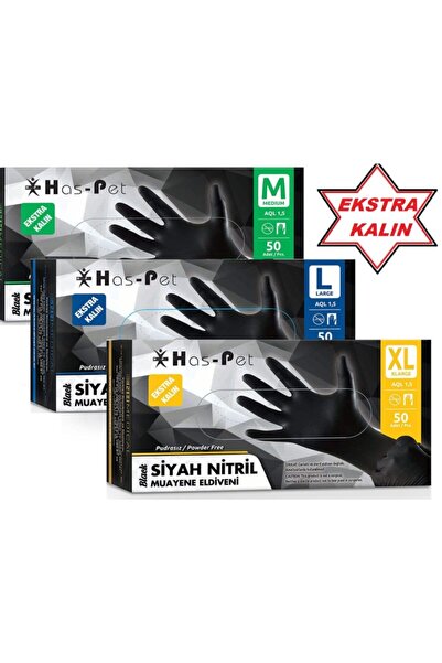 Has-Pet Haspet Kalın Siyah Nitril Muayene Eldiveni - Pudrasız - Xl Beden (10 Kutu)