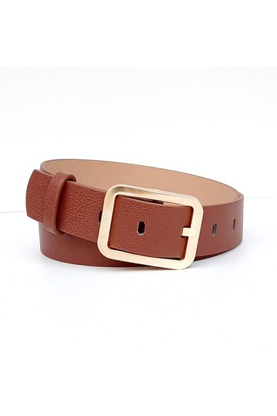 Kemerix Γυναικεία ζώνη Tan Gold Buckle