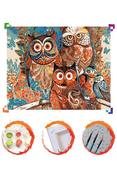 PlusHobby Sb10/baykuş Ailesi-sayılarla Boyama Seti 40x50cm Tuval