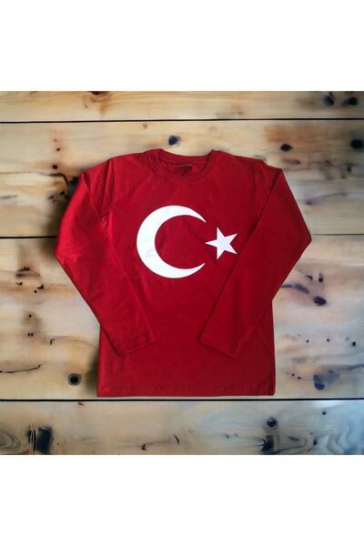 BİLGENS BUTİK Uzun Kollu Türk Bayraklı Unisex Tişört