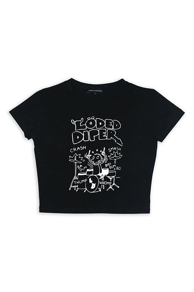 Gofeel Löded Bottom Patterned Black Color Harajuku Women's Crop Blouse T-Shirt
