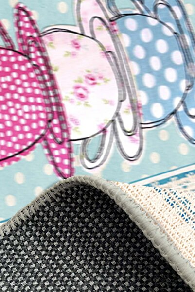 AIDA HOME Odaly Kadife Elit Desenli Pamuk Tabanlı Yıkanabilen Kaydırmaz Antibakteriyel Mutfak Halısı