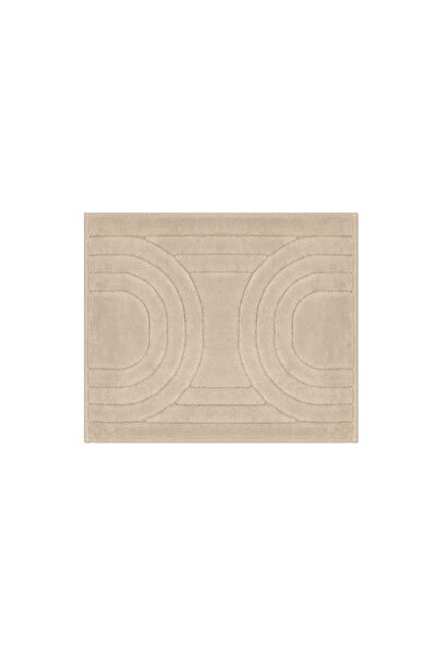 Bluenity Diamond Circle Natural Cotton 2-Piece Bath Mat Set 60X100 50X60 cm - Beige