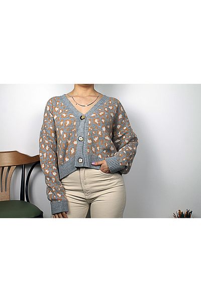 Bisou Cardigan cu nasturi cu model leopard de damă