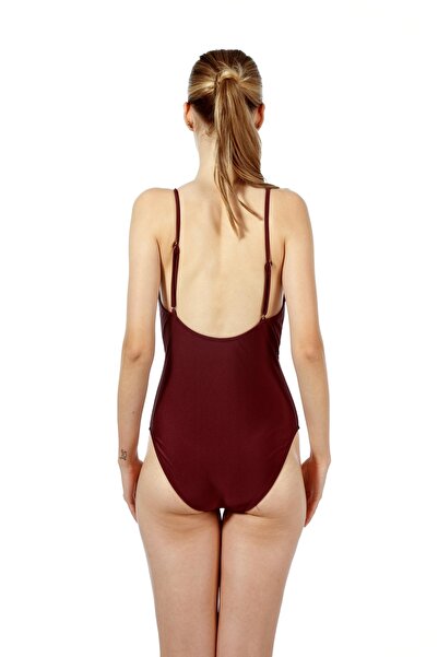 Estiva Kadın Drapeli V Yaka Ince Askılı Mayo - Mürdüm