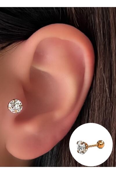 adore silver Cerrahi Çelik Zirkon Taşlı Tragus Helix Kıkırdak Piercing Küpe