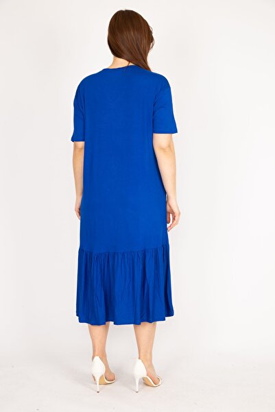 Şans Жіноча сукня великого розміру з вишивкою та V-подібним вирізом і боковими кишенями 65n36013