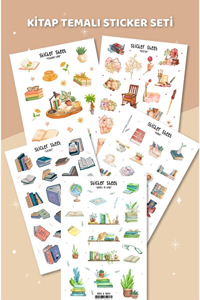 MuslimWalk Lebhar - Kitap Temalı 5'li Sticker Seti (name, Ketebe, Reading Time, Nesren, Books In Blue)