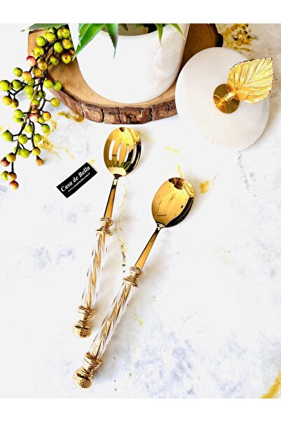 CASA DE BELLA 2 Parça Kristal Kulplu Gold Salata Servis Seti