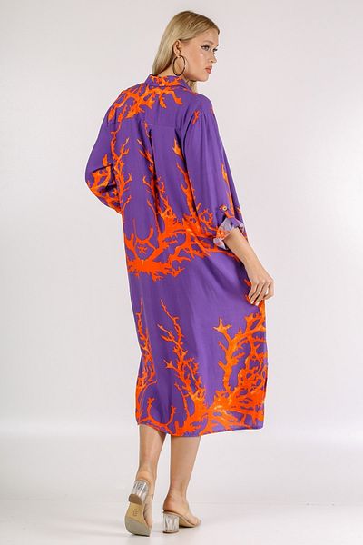 Chiccy Rochie țesută cu nasturi, cu mâneci 3/4, guler de cămașă violet italian