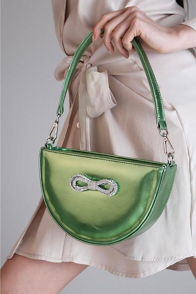 Mio Gusto Green Color Bow Detailed Women's Hand and Shoulder Bag