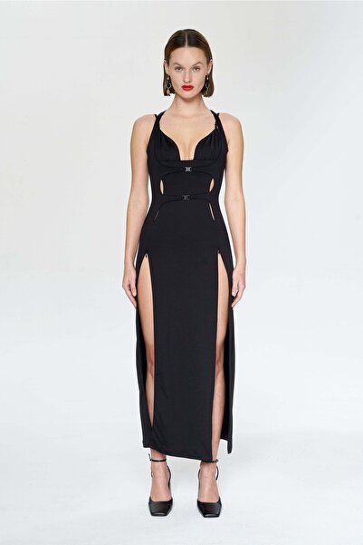 IAMNOTBASIC Women's Double Sided Slit Detailed Nebula Dress - Black