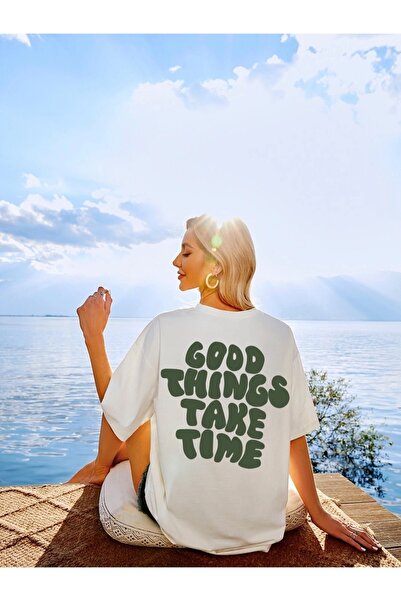 Machetta Λευκό μπλουζάκι Unisex με στάμπα μεγάλου μεγέθους - Χρόνος για καλά πράγματα