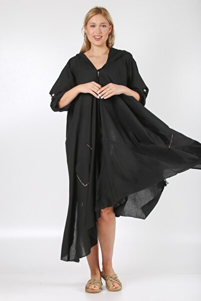 Chiccy Italian Black 3/4 Sleeve Tie Pocket Handcrafted Embroidered Woven Kimono Jacket