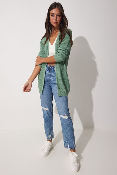 Happiness İstanbul Grüner Thessaloniki Strick-Basic-Cardigan für Damen YG00095