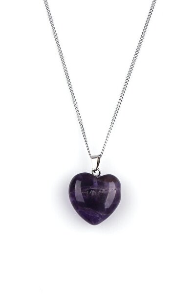 Alibaba Doğaltaş Amethyst Natural Stone Heart Model Necklace
