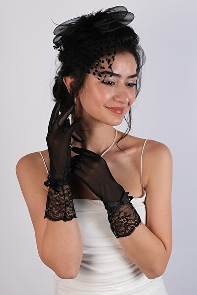 Es Pierre Polka Dot Bridal Hat and Ribbon Bridal Gloves