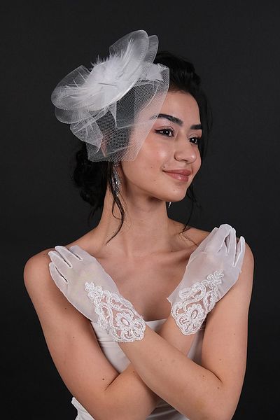 Hayalperest boncuk White Lace Gloves and Hat for Bride and Wedding