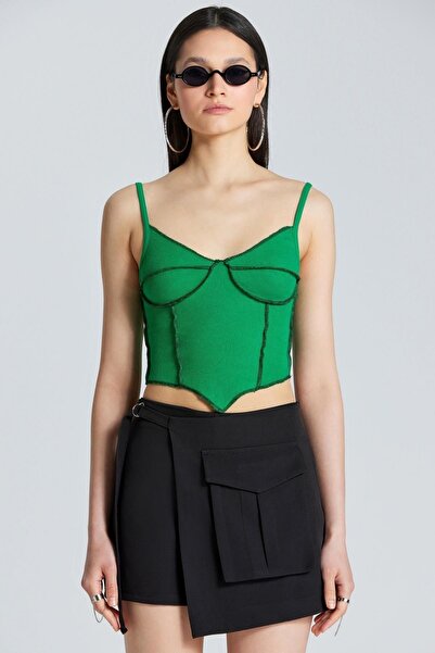 boutiquen 1636 Green Crop with Contrast Stitched Straps