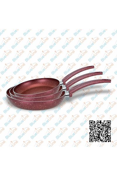 blueline Set of 3 Granite Pans - Fireproof and Nonstick