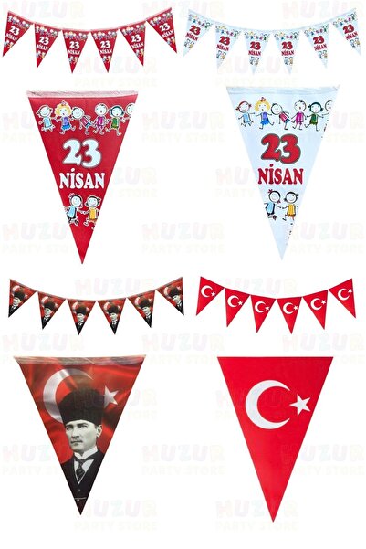 Huzur Party Store 4'lü Flama Seti Kırmızı 23 Nisan Beyaz 23 Nisan Atatürklü V...