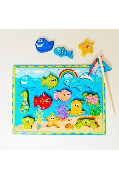 MYD OYUNCAK Eğitici Ahşap Mıknatıslı Balık Tutma Oyunu