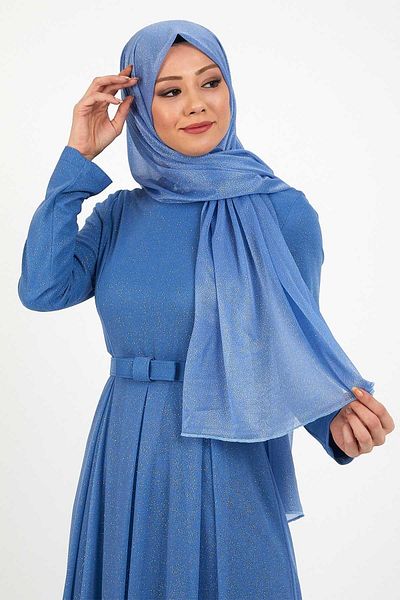 Modamihram Rochie de seara plisata cu stralucire Baby Blue 12240