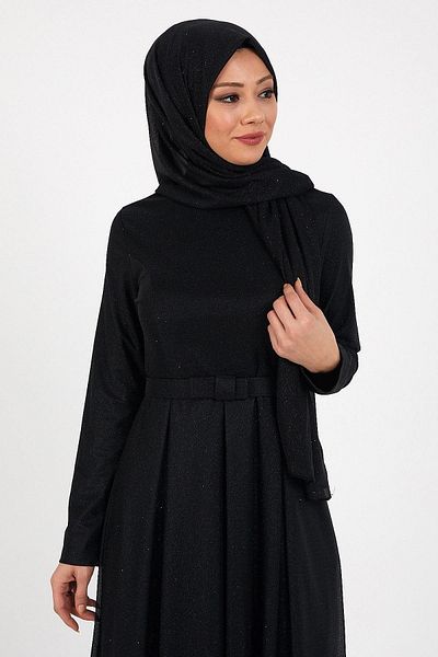 Modamihram Trblietavé skladané večerné šaty čierne 12240
